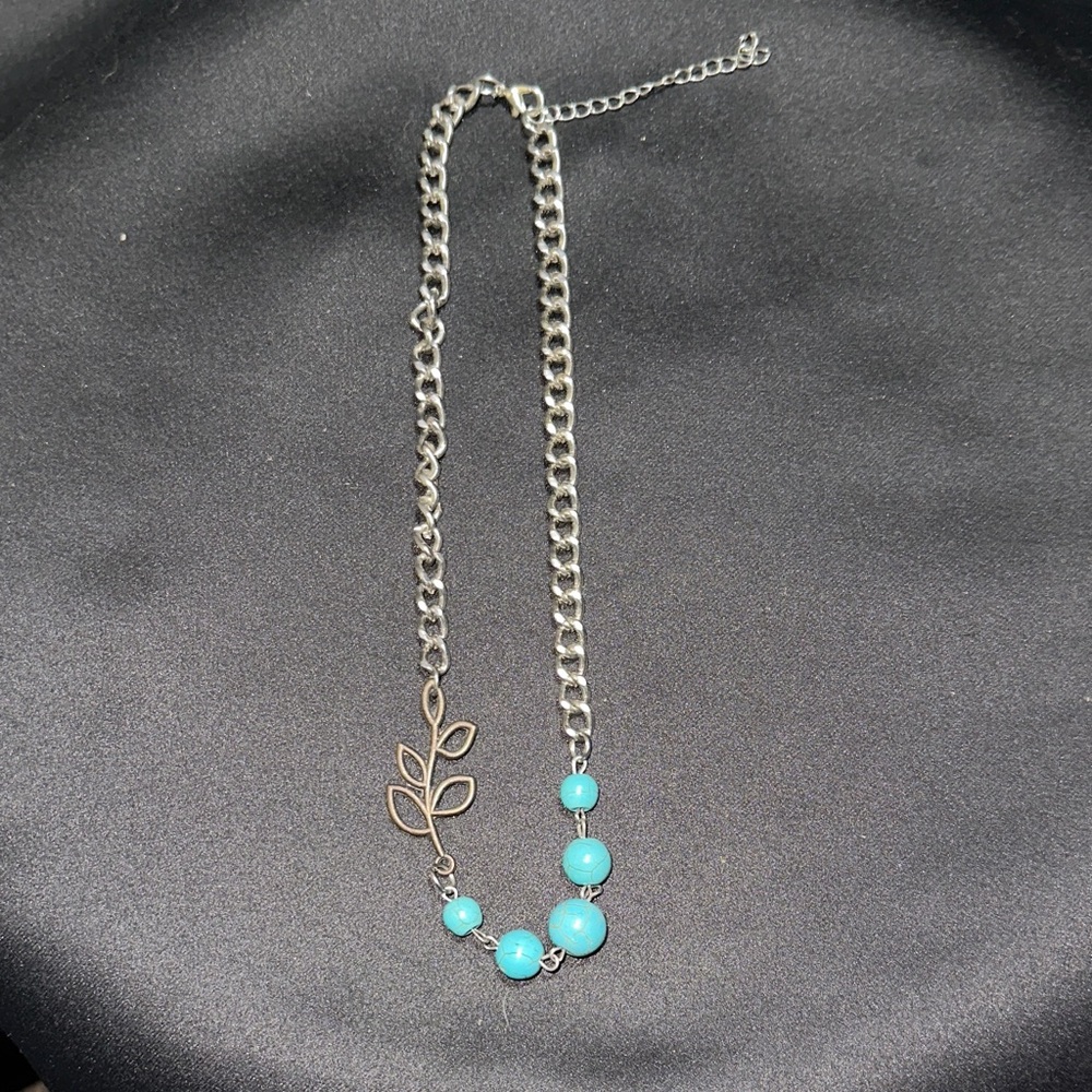 Silver and Turquoise Leaf Necklace